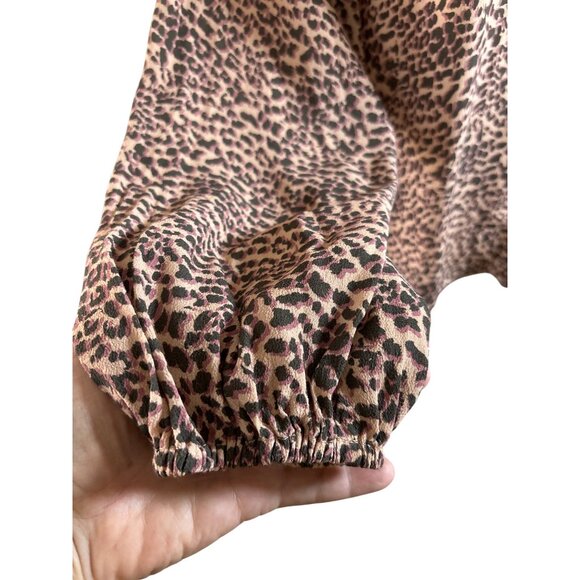 Kachel X Anthropologie Blouse Size 8 Animal Print Keyhole Tassel Smocked Long Sl - Picture 5 of 11